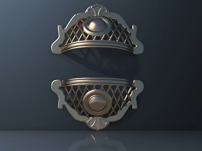 Elegant Golden Ornate Metal Handles with Intricate Lattice Design and Vintage Style 3d model