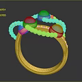 Gold Ring With Blue Pearls And Gold Beaded Details Purple Gemstone Accents