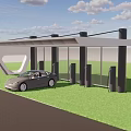Modern EV Charging Station Canopy Structure With Electric Vehicle Charging Ports And Green Surroundings