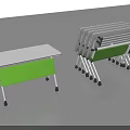 Folding Conference Tables With White Tabletop Green Legs And Stackable Wheels 3d model