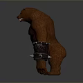 Muscular Brown Monster With Red Eyes And Metal Wrist Guards In Standing Pose