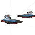 Two Red And Blue Coast Guard Boat Models With Black Wheels 3d model
