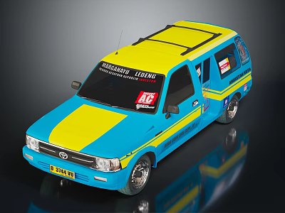 Blue Yellow Striped Van Featuring Madagascar Loving Text And HF Logo 3d model