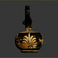 Other Ancient Ceramic Vessel With Black And Yellow Spiral Patterns Curved Handle And Narrow Spout