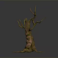 Fantasy Plant Sculpture With Tree Trunk Body And Branch Limbs In Green Brown