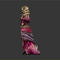 Elegant Woman In Ornate Pink Dress With Puffy Sleeves And Golden Headdress