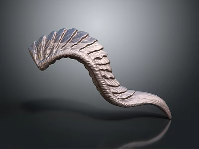 Intricate Metal Sculpture With Curved Feather Texture Shiny Surface Artistic Design 3d model