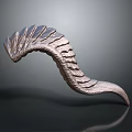 Intricate Metal Sculpture With Curved Feather Texture Shiny Surface Artistic Design