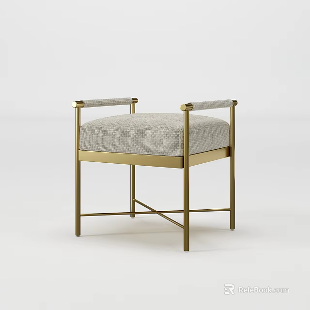 Modern Accent Stool With Gold Metal Frame And Upholstered Fabric Seat Design 3d model 