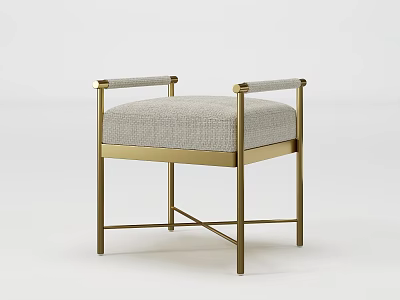 Modern Accent Stool With Gold Metal Frame And Upholstered Fabric Seat Design 3d model