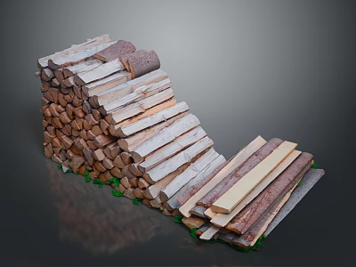 Various Stacked Wood and Stone Pieces with Natural Textures and Colors 3d model