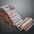 Various Stacked Wood and Stone Pieces with Natural Textures and Colors