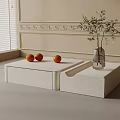 White Coffee Table with Oranges Vase Plant Decorative Wall Molding and Window Blinds 3d model