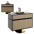 Modern Bedside Table With Woven Drawer Panel And Gold Accent Legs 3d model