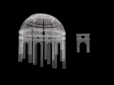 Wireframe Dome And Arch Structure Art Installation On Black Background 3d model