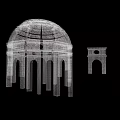 Wireframe Dome And Arch Structure Art Installation On Black Background 3d model