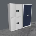 White and Blue Modern Bookcase with Lockable Doors and Storage Cabinets 3d model