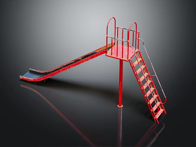 Red Play Equipment Featuring Slide And Ladder With Simple Design For Kids Playground 3d model