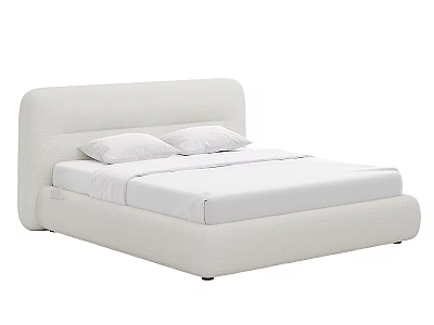 Modern White Upholstered Double Bed With Headboard And Soft Pillows 3d model