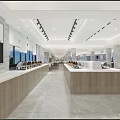 Modern Restaurant Entrance Hall Featuring Silver Turnstiles Marble Columns And Green Billboard