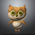 Cute Cartoon Owl with Big Green Eyes and Orange White Feathers Standing Pose 3D Character Design