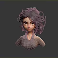 3D Model of a Woman with Short Wavy Hair in Collared Shirt Against Dark Background