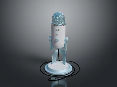 Household Items White And Blue Microphone With Stand And Modern Design 3d model