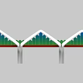 Modern Landscape Bridge With White Arched Structure Red Deck And Green Railings