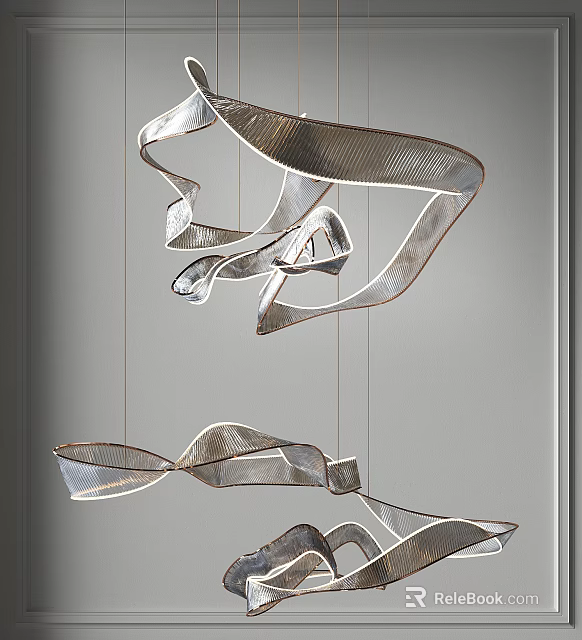 Modern Metallic Twisted Ribbon Chandelier Design for Stylish Contemporary Spaces 3d model 