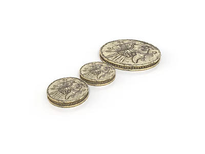 Intricate Sculpture Carving On Three Different Sized Coins With Detailed Engraved Patterns 3d model