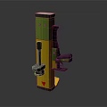 3D Model Of Vertical Yellow And Green Mechanical Device With Control Lever Red Base