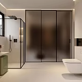 Modern Minimalist Bathroom Interior With Large Mirror Vanity And Elegant Lighting 3d model