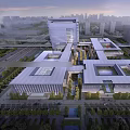 Modern Office Building Complex With Glass Curtain Walls Green Lawn And People Relaxing