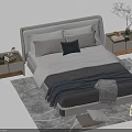 Modern Double Bed With Gray Headboard Pillows Blankets Nightstands And Decorative Rug 3d model