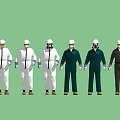 Multiple People Wearing Different Work Uniforms and Protective Suits Standing Together 3d model