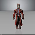 Mechanical Character With Red Eyes Red Long Coat And Hat In 3D Model Standing Pose