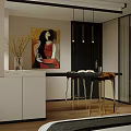 Modern Bedroom Interior With Comfortable Bed Pillows Nightstand Lamp Area Rug And Wall Art