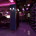 Elegant Dark Bar Interior With Brick Walls Purple Lighting And Wine Racks