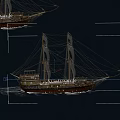 Four Sailing Ships With White Sails Navigating Open Ocean Under Calm Sky