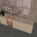 Modern Reception Desk Interior Design With Wooden Counter Patterned Screen And Pendant Lights
