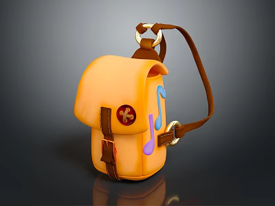 Vibrant Orange Casual Backpack With Red Flower Patch Colorful Dots And Leather Straps 3d model