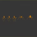 Five Orange Ant Shaped Decorative Figurines With Reflections On Gray Surface