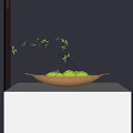 Bonsai Plant With Green Moss And Small Tree Branch In Ceramic Tray On White Stand