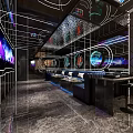 Modern KTV Interior With Neon Lights Large Screen Comfortable Sofas And Marble Floor 3d model