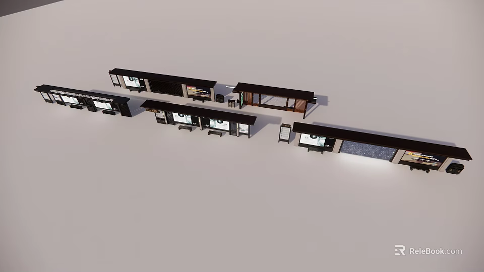 Modern Roadside Facilities Design Featuring Bus Shelters Seating And Advertising Panels 3d model