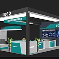Corporate Exhibition Hall Featuring LOGO Display Screens Reception Desk Plants And Application Scenario Solutions