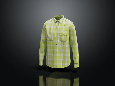 Green Plaid Long Sleeve Shirt With Chest Pockets For Casual Outfit 3d model