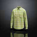Green Plaid Long Sleeve Shirt With Chest Pockets For Casual Outfit