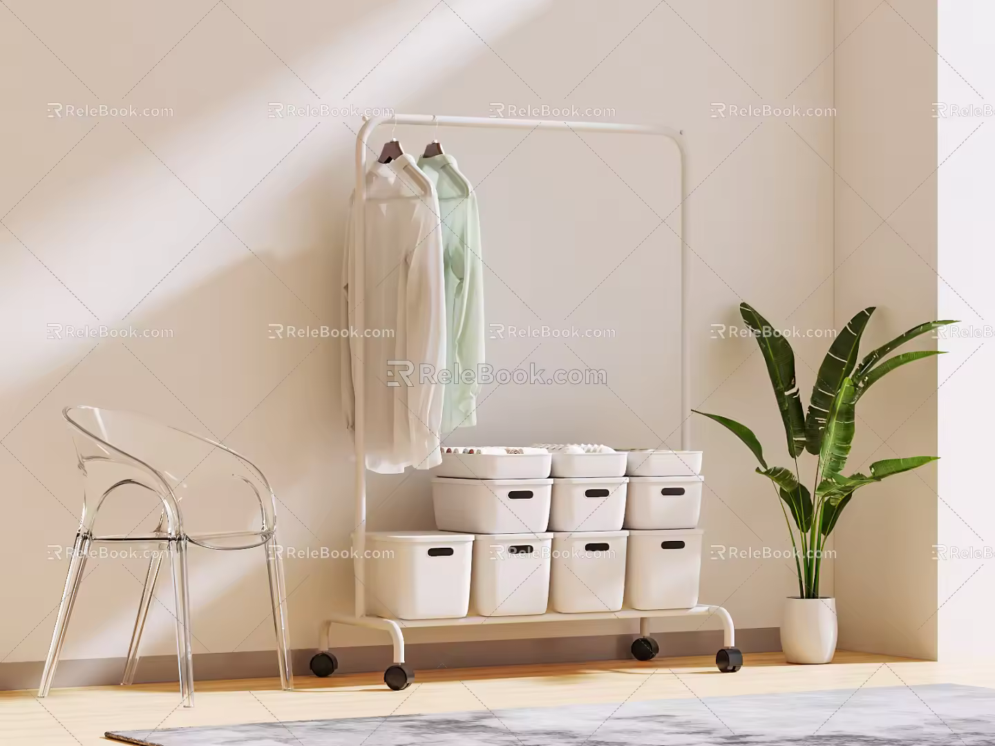 Modern Clothes Hanger Simple Clothes Rack Storage Box 3d model