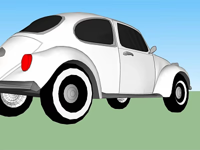 Classic White Volkswagen Beetle Car Exterior With Blue Sky And Green Grass 3d model